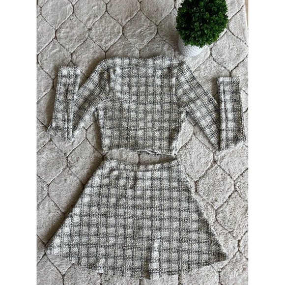DAIMARAN Jordania Suit Matching Set 2 Pieces Plaid Gray Jacket + Mini Skirt M - Picture 3 of 4